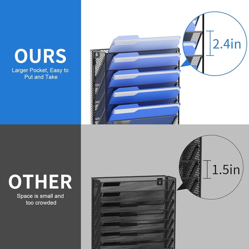 OUTWOLF Hanging Wall File Organizer with Hooks, 6 Tier Vertical Wall Mount File Holder, Paper Document Mail Organizer for Office - Image 3